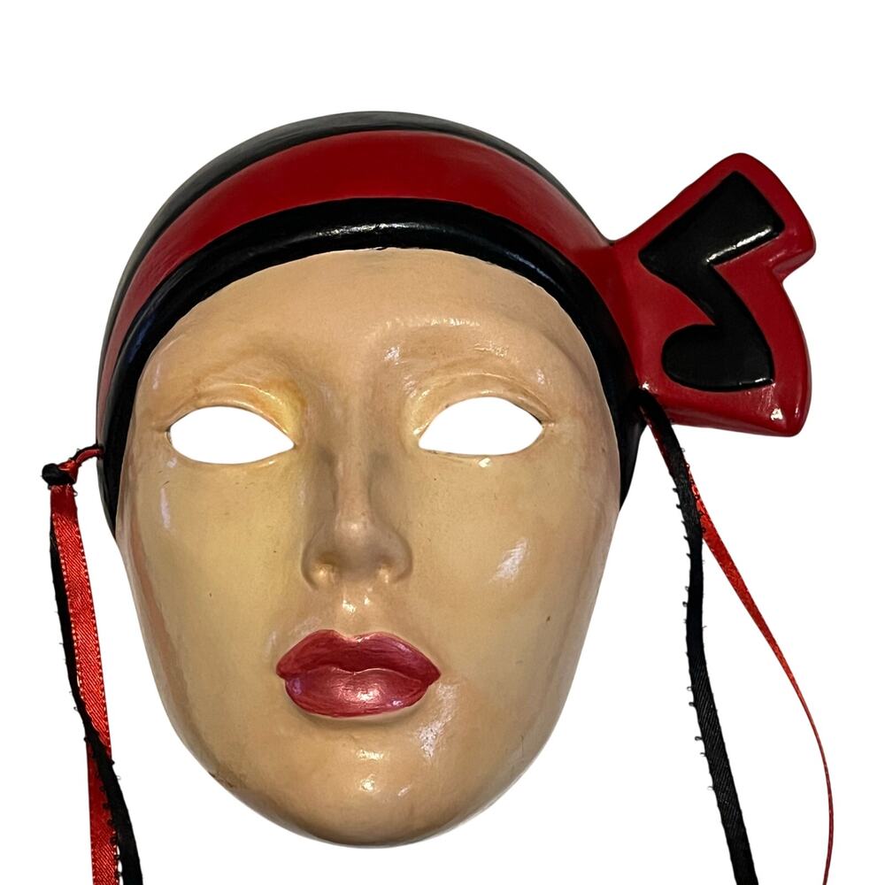 Vintage Clay Art Ceramic Music Note Mask Wall Hanger